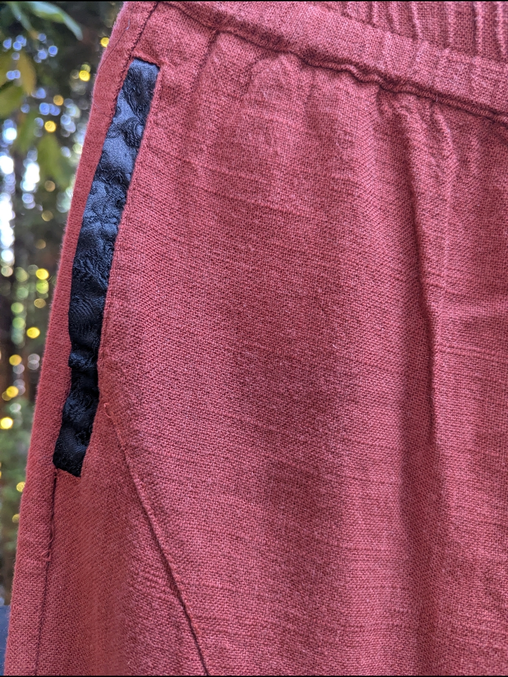 Ji Qie Gu Er Rust Cotton Linen Blend Wide Leg Pants Mori Girl Lagenlook XL - Picture 2 of 9